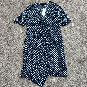 Banana Republic Navy and Light Blue Asymmetrical Dress—Size Petite Small